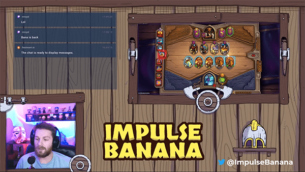 screenshot of Impulse Banana streaming with his custom twitch overlay graphics
