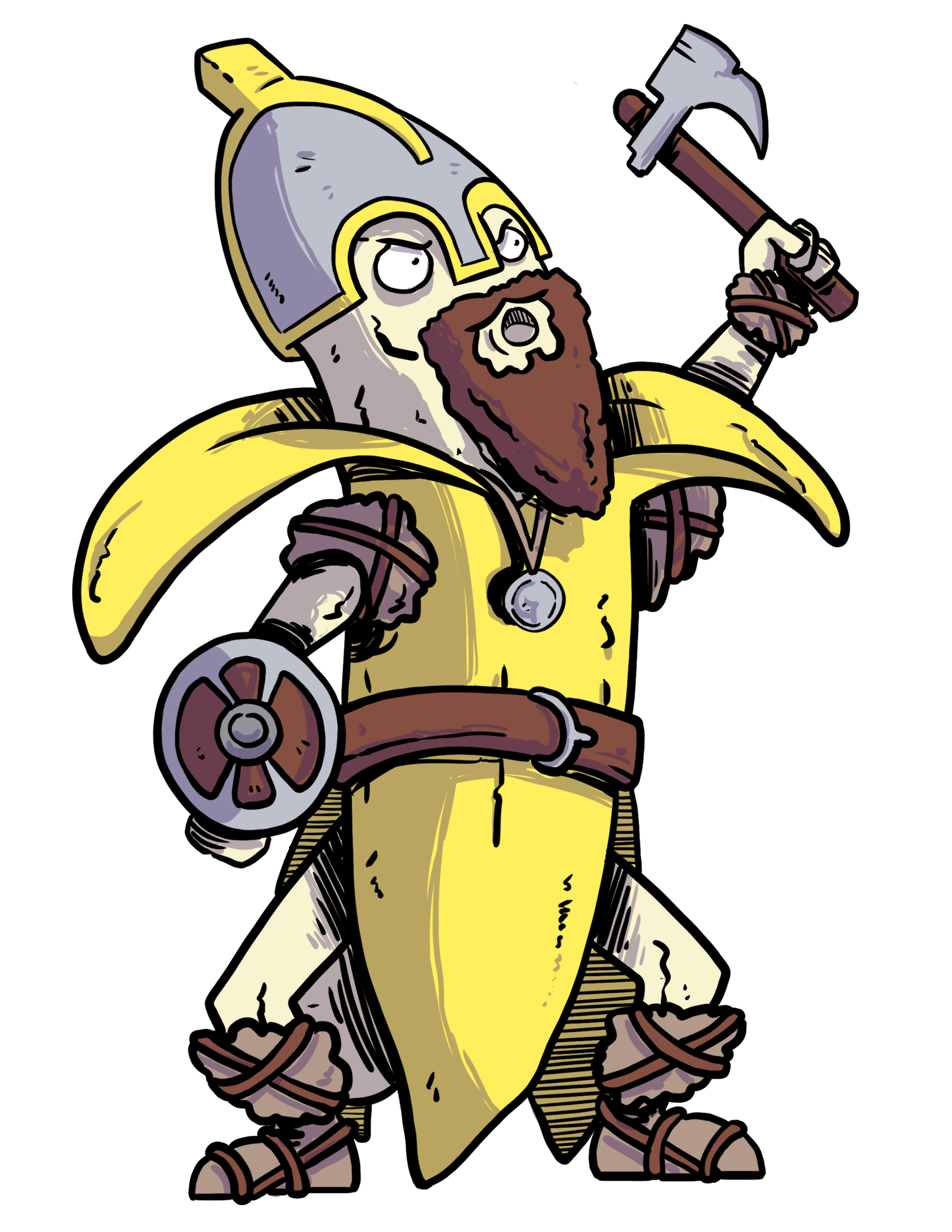 impulse banana mascot of a live banana in viking gear