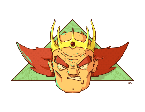 illustration of a mad king in bright neon colors