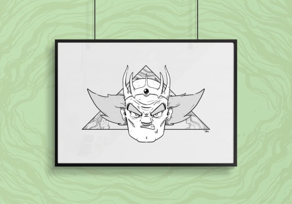 framed print of an angry king in black and white
