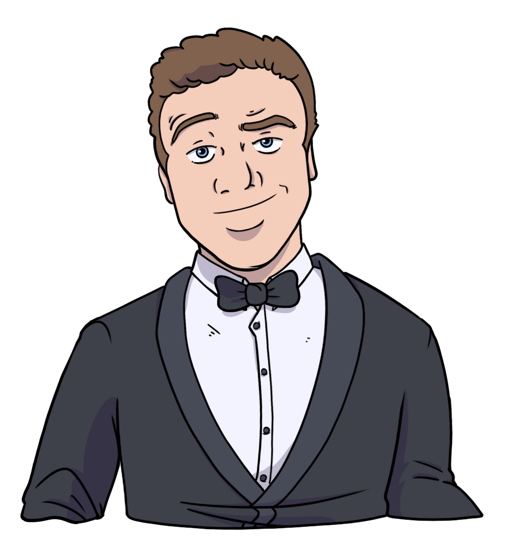 illustration of an avatar in a tuxedo for Clayton Crowley
