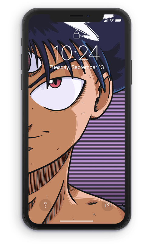 mockup of a hiei illustration as the phone background