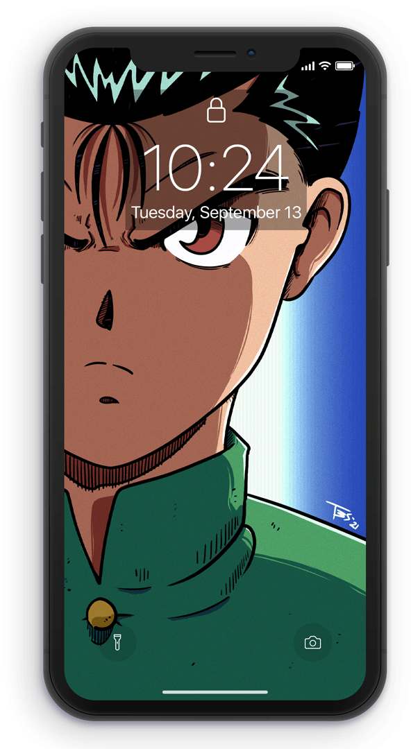 phone mockup with the yusuke urameshi illustration