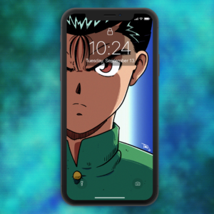 phone with yusuke urameshi as the background