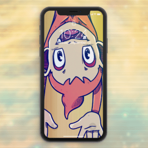 phone mockup with chimchar illustration as the wallpaper