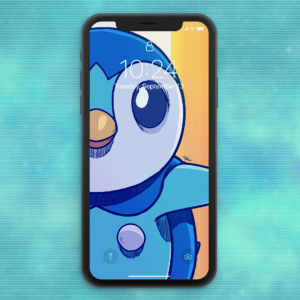 phone mockup with piplup as the wallpaper