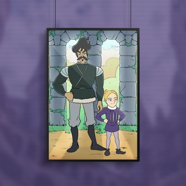 a framed illustration of bebin and daida from the ranking of kings anime