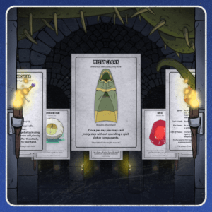 Illustrated dungeons and dragons item card of the misty cloak