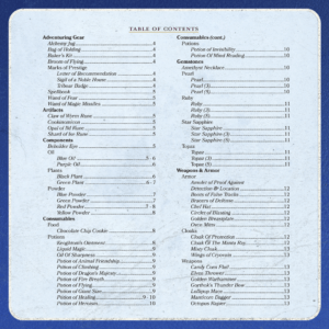 image of the table of contents from Boolio's Bounty